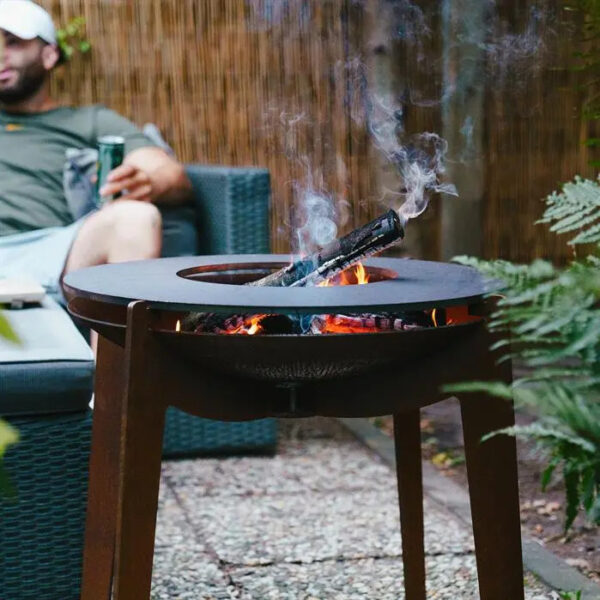 Corten steel fire bowl with baking ring