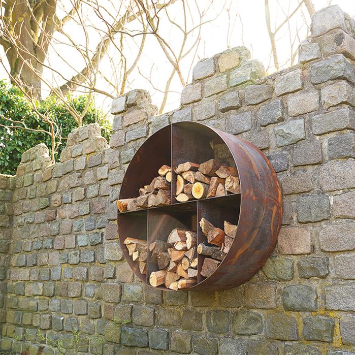 Corten steel wood storage round