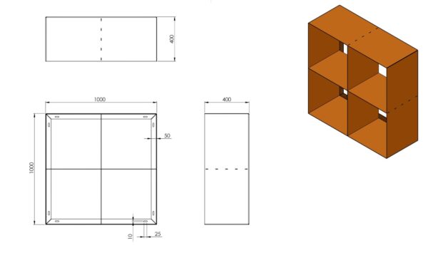 l'acier corten stockage de bois carré