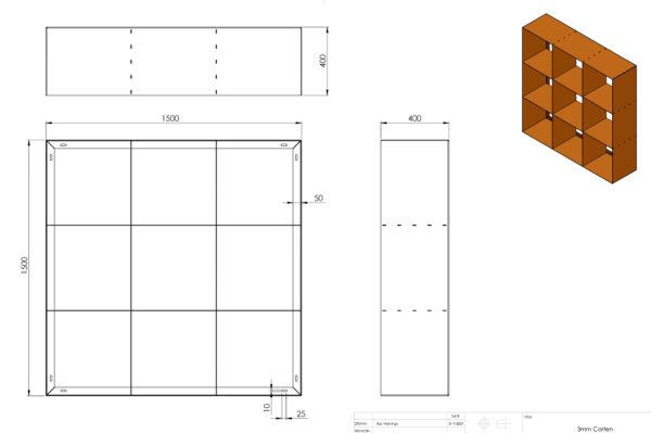 Cortenstahl Holzlager quadratisch